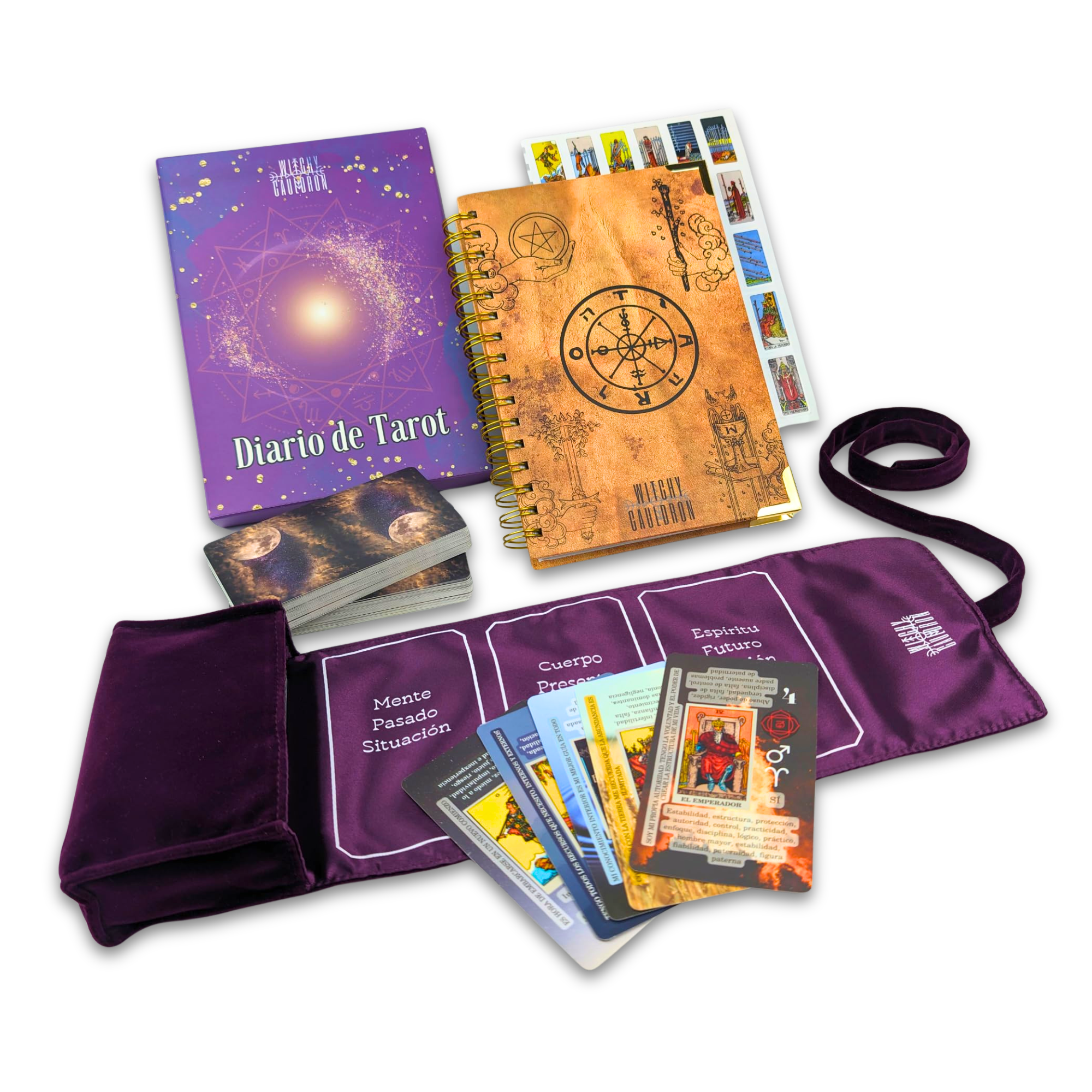 Spanish Tarot Learning Set for Beginners (Tarot, Purple Wrap, Journal)